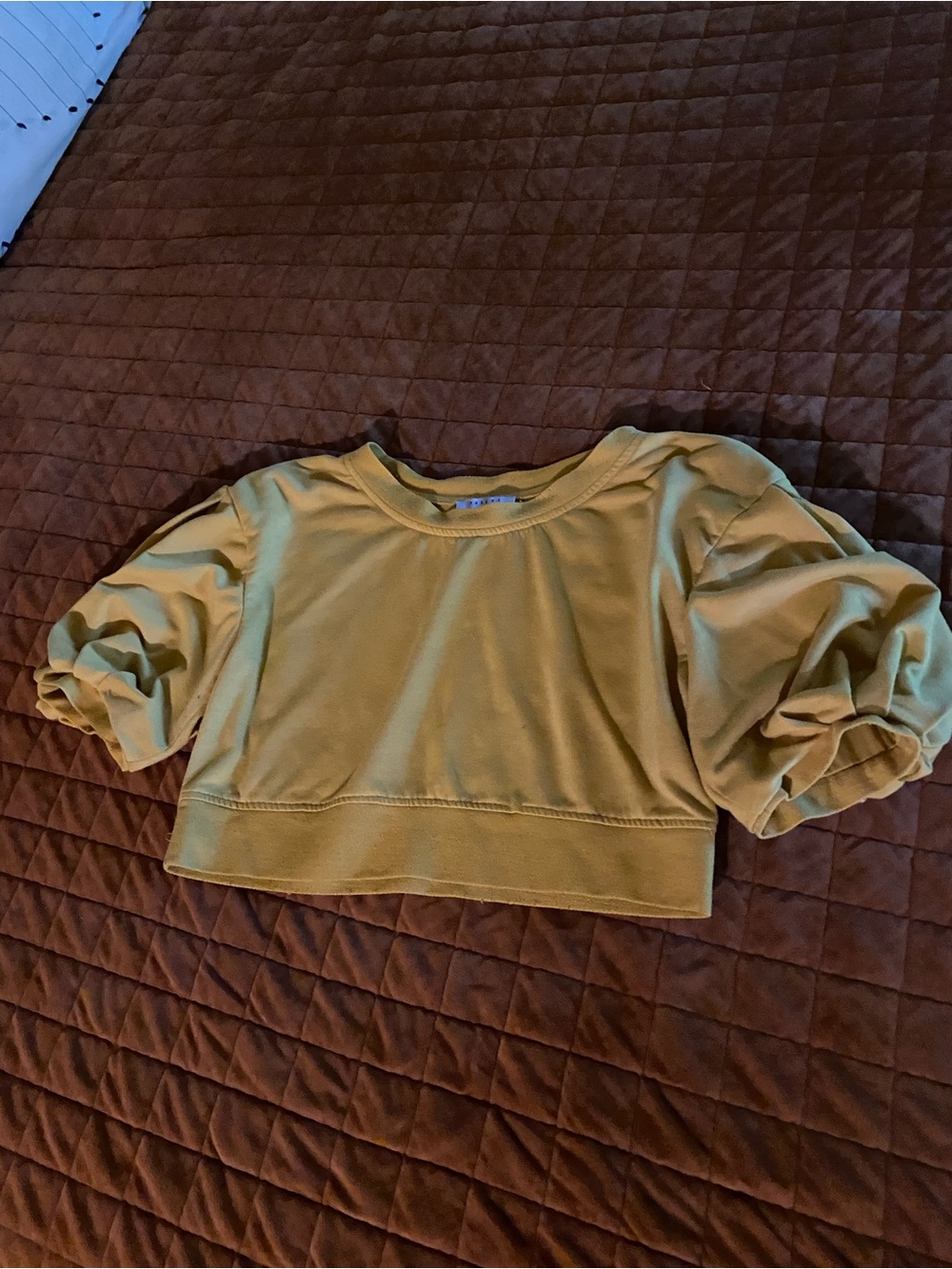 FAVLUX Mustard Puff-Sleeve Cropped Top